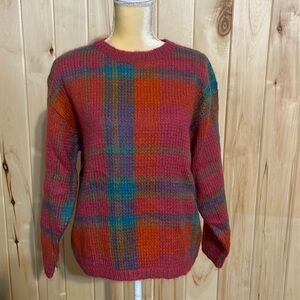Gallagher Vintage Pink‎ Plaid Wool Blend Sweater Size M